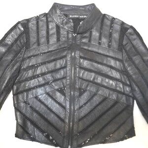 Blanc Noir Leather & Lace Crop Moto Jacket Sz S